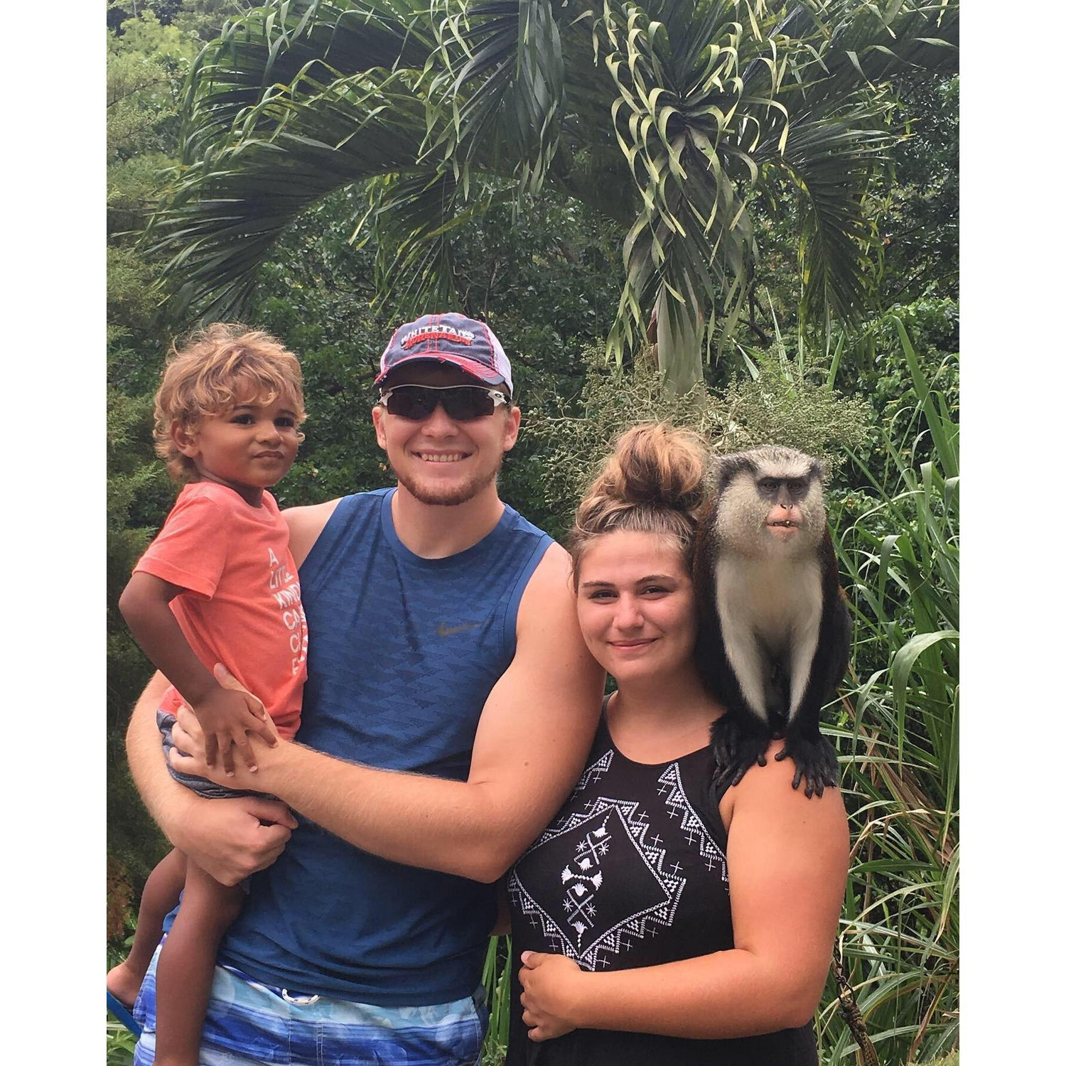 Exploring Grenada, of course we had to go see a monkey