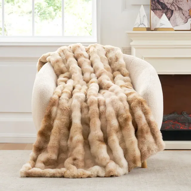 Cozy Bliss Faux Fur Throw Blankets Plush Fuzzy Soft Thick Bubble Blanket for Sofa Bedroom Living Room,60"*80",Tie-dye Beige