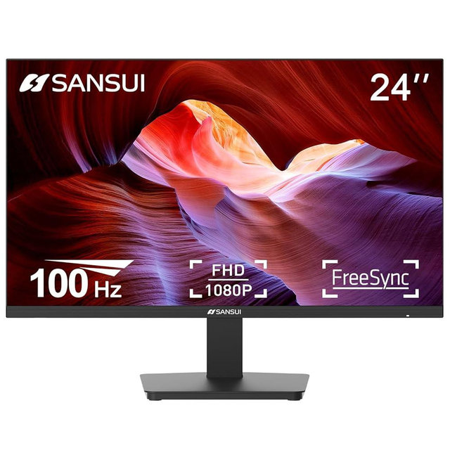 SANSUI Monitor 24 Inch 100Hz PC Monitor, HDMI VGA Ports VESA Mount, FHD Computer Monitor Ultra-Slim Ergonomic Tilt Eye Care for Home Office (ES-24F2, HDMI Cable Included)
