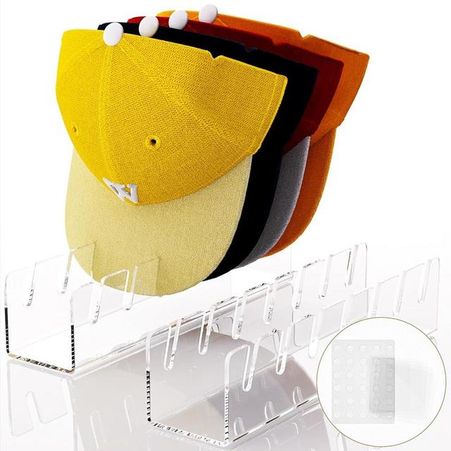 ACTBIO Hat Stand for Baseball Caps, 2 Pcs No Install Acrylic Hat Organizer for 14 Baseball Caps, Hat Holder Hat Storage Hat Display Baseball Cap Rack for Bedroom, Closet, Dresser, Office (Clear)