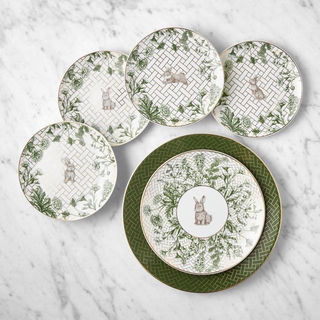 Garden Lattice Easter 12-Piece Dinnerware Set, Green Rim