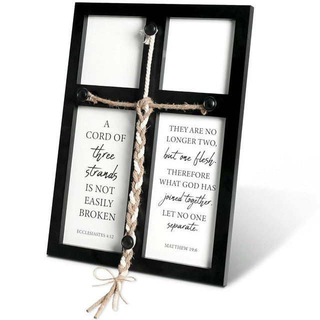 GLUUFLOWER Cord of Three Strands Wedding Ceremony Sign, 17x23 Wooden Unity Cross with Rope and Bible Verses, Christian Wedding Unity Decor for Ceremony and Reception Wall