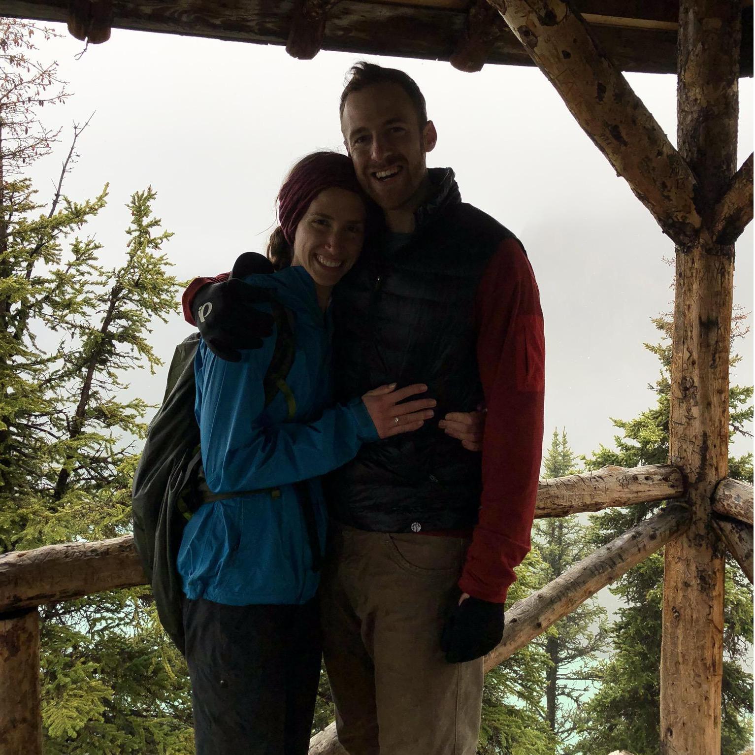 Moment after the proposal at Lake Louise