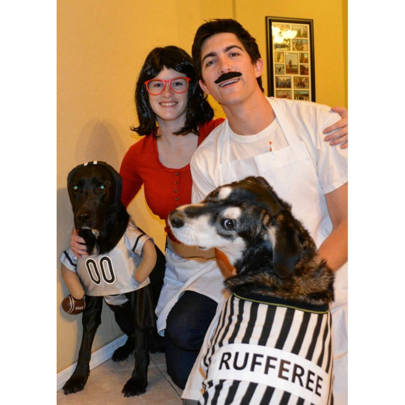 Halloween 2016: Bob & Linda Belcher with our dogs as a football player and Rufferee haha