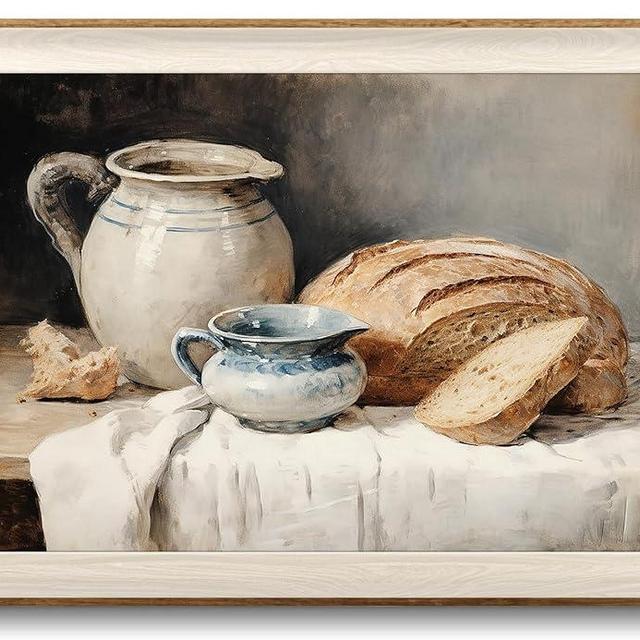 Framed Canvas Wall Art Room Decor, Vintage Sourdough Bread Kitchen Art Farmhouse Wall Decor, Rustic Vintage Painting Prints Wall Decor Picture for Kitchen, Dining Desktop Decor - 12x16Inch