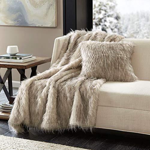Madison Park Edina Luxury Faux Fur Throw Natural 5060 Premium Soft Cozy Faux Fur For Bed, Coach or Sofa