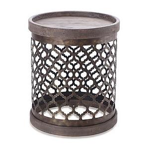 Madison Park Cirque Quatrefoil Metal Drum Table in Grey