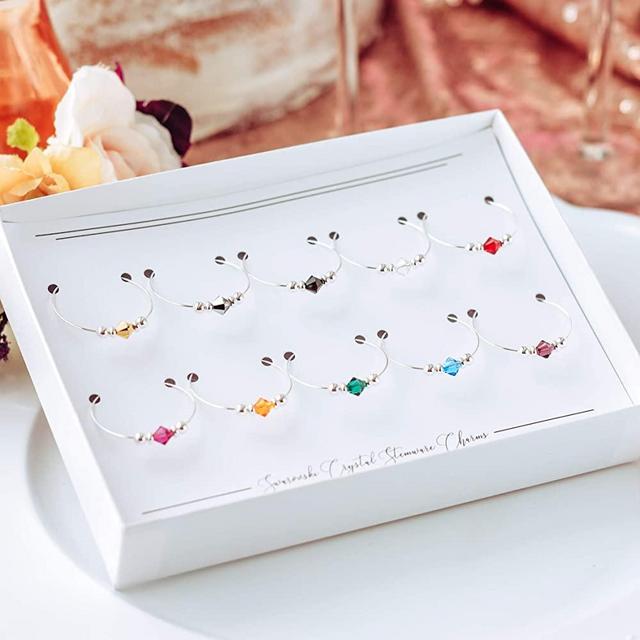 Crystal Wine Charm Set, Reusable Glass Markers, Drink Identifiers for Glasses, Gift for Wine Lover, Unique Host Gift, Stemware Accessories