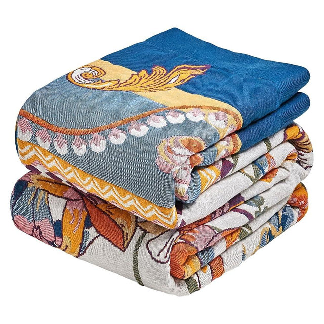 MSGKV Boho Throw Blanket 60"x80" Bed Floral 100% Cotton Blanket Spring Breathable Lightweight Twin Couch Blankets All Seasons Home Decor Muslin