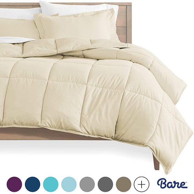 Bare Home Comforter Set - King/California King - Goose Down Alternative - Ultra-Soft - Premium 1800 Series - Hypoallergenic - All Season Breathable Warmth (King/Cal King, Sand)