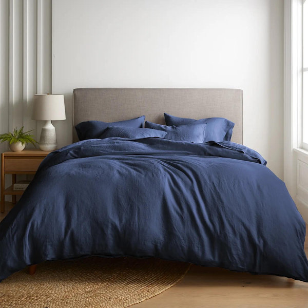 Quince Linen Duvet Cover, Indigo Blue King