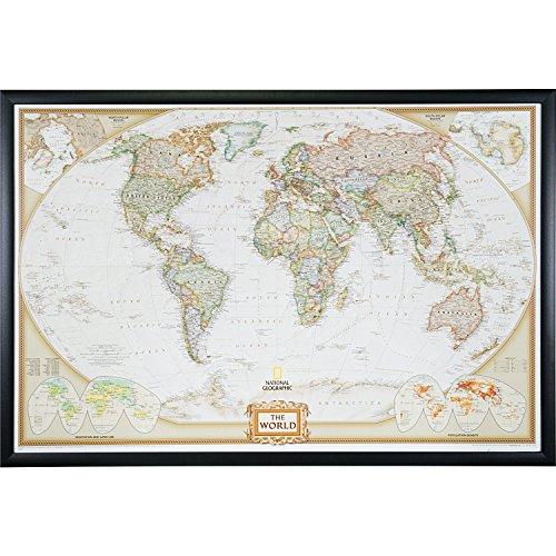Craig Frames Wayfarer, Executive World Push Pin Travel Map, Gallery Black frame and Pins, 24 by 36-Inch