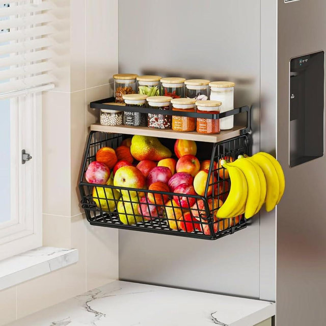 Clothink Magnetic Shelf for Fridge, Spice,Snack,Fruit Vegetable Storage Basket Organizer for Pantry, Kitchen Countertop, RV, Laundry,Onion and Potato Basket for Refrigerator