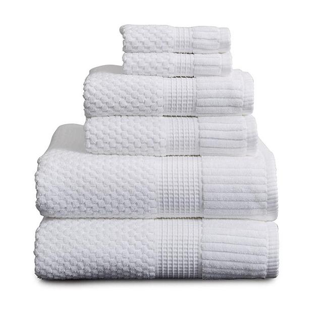 100% Cotton Towel Set | Super Soft and Absorbent Quick-Dry 2 Bath Towels 2 Hand Towels and 2 Washcloths |Textured and Durable 600 GSM Cotton | Trinity Collection (6 Piece Set, Bright White)