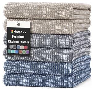Homaxy Premium Kitchen Towels(18”x 28”, 6 Pack), Large Cotton Kitchen Hand Towels, Flat and Terry Dish Towels, 380 GSM Highly Absorbent Tea Towel Set with Hanging Loop, Multicolor