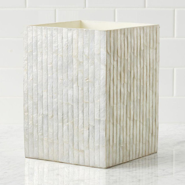 Capiz Trash Can, White