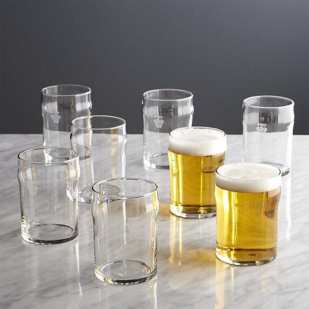 Half Pint Glass Tumblers with Crown, Set of 8