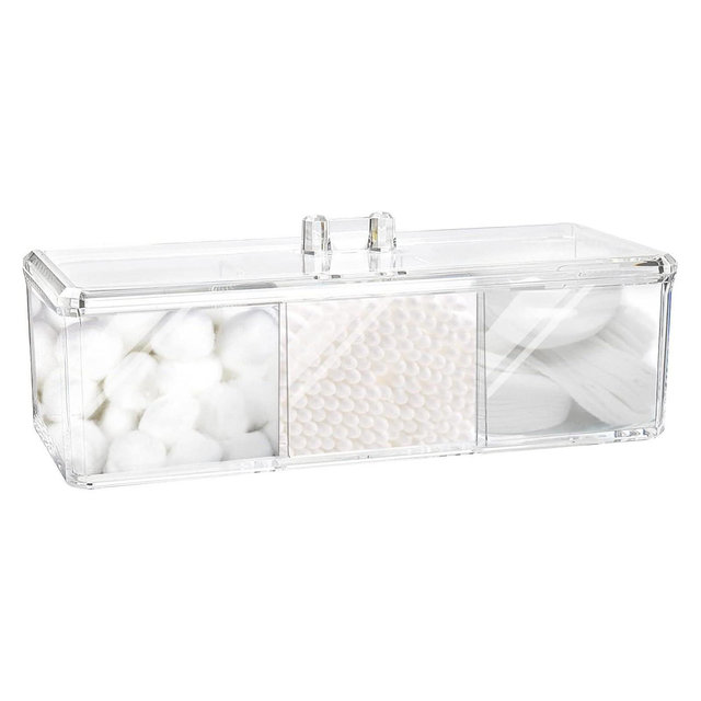Maison 3 Acrylic Compartment Qtip, Cotton Balls, And Pad Holder