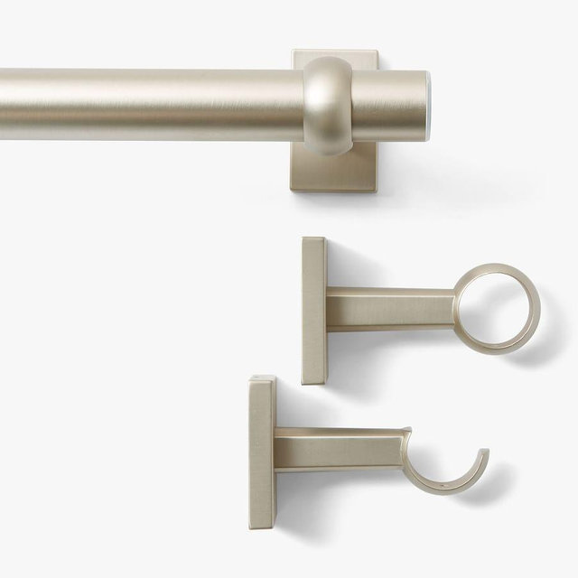 Curtain Rod & Wall Bracket, Pewter, 60" - 108", 1.25" Diam.