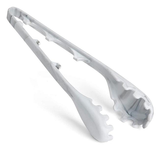 Pasta Tongs with Measuring Tool, 2-in-1 Kitchen Utensil, 12 inches, Marble Grey Premium Spaghetti Server Fork for 1, 2 or 3 Portions - Unique, Stylish Noodle, Tongs for cooking, Salad Servers.