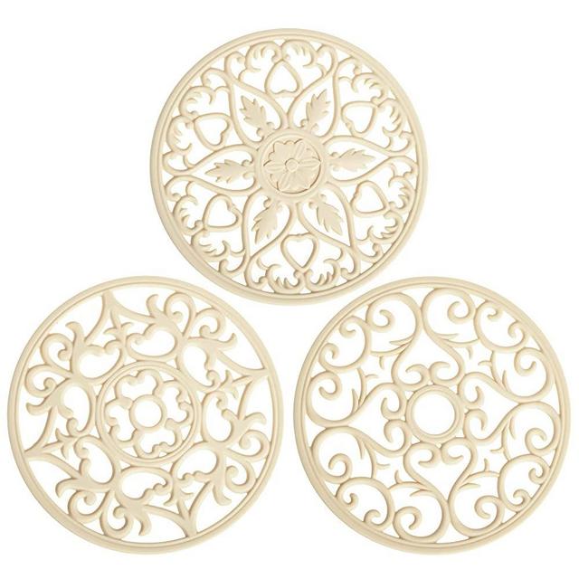 Beige Pot Holders for Kitchen, Trivets for Hot Pots and Pans, Silicone Mat, Hot Pads Trivet, Silicone Pot Holders, Potholders, Table Pad, Multi-use Intricately Carved Heat Resistant Mat