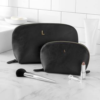 Personalized Black Vegan Leather 2-Piece Travel Set