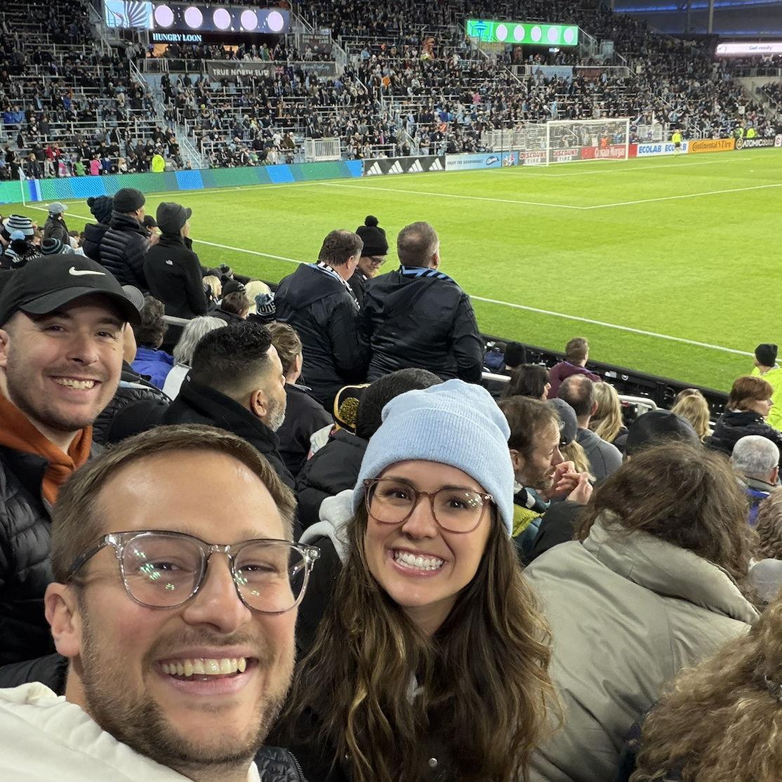 Cheering on our favorite soccer team (Minnesota United FC) with our favorite soccer fan (Evan)