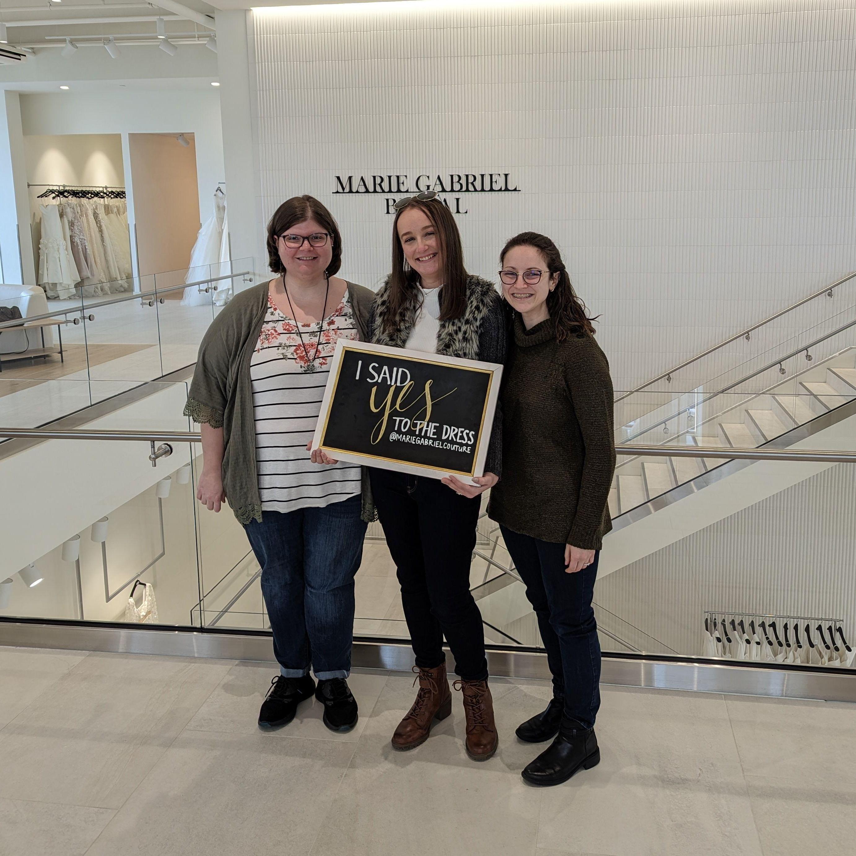 Just like the engagement, Alysha's bridesmaids, Katie and Kelsey, were there for dress shopping!