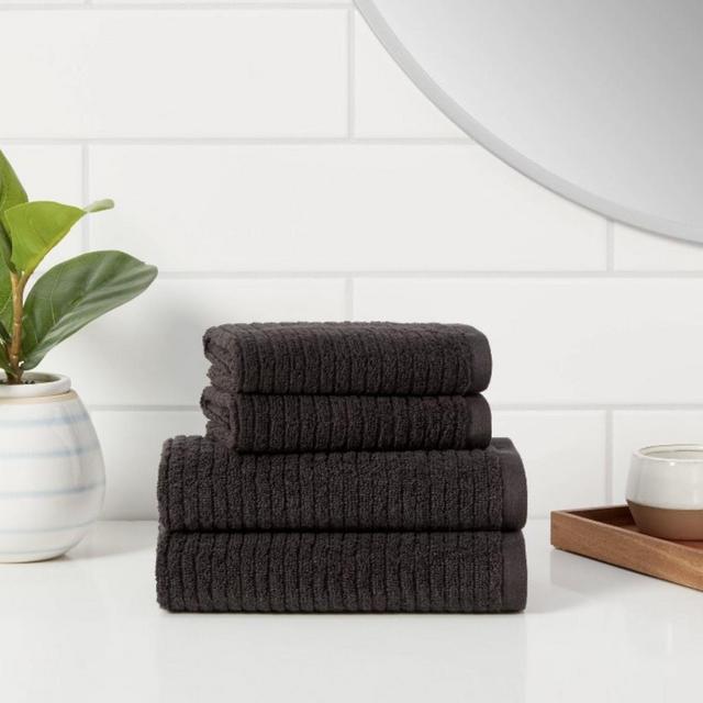 Black Ribbed Hand + Wash Towel // 4 pack