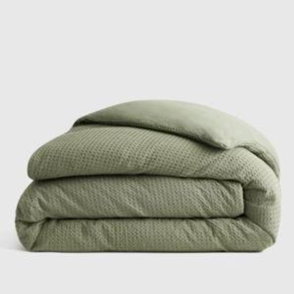Organic Luxe Honeycomb Duvet Cover Set - Olive, Full/Queen