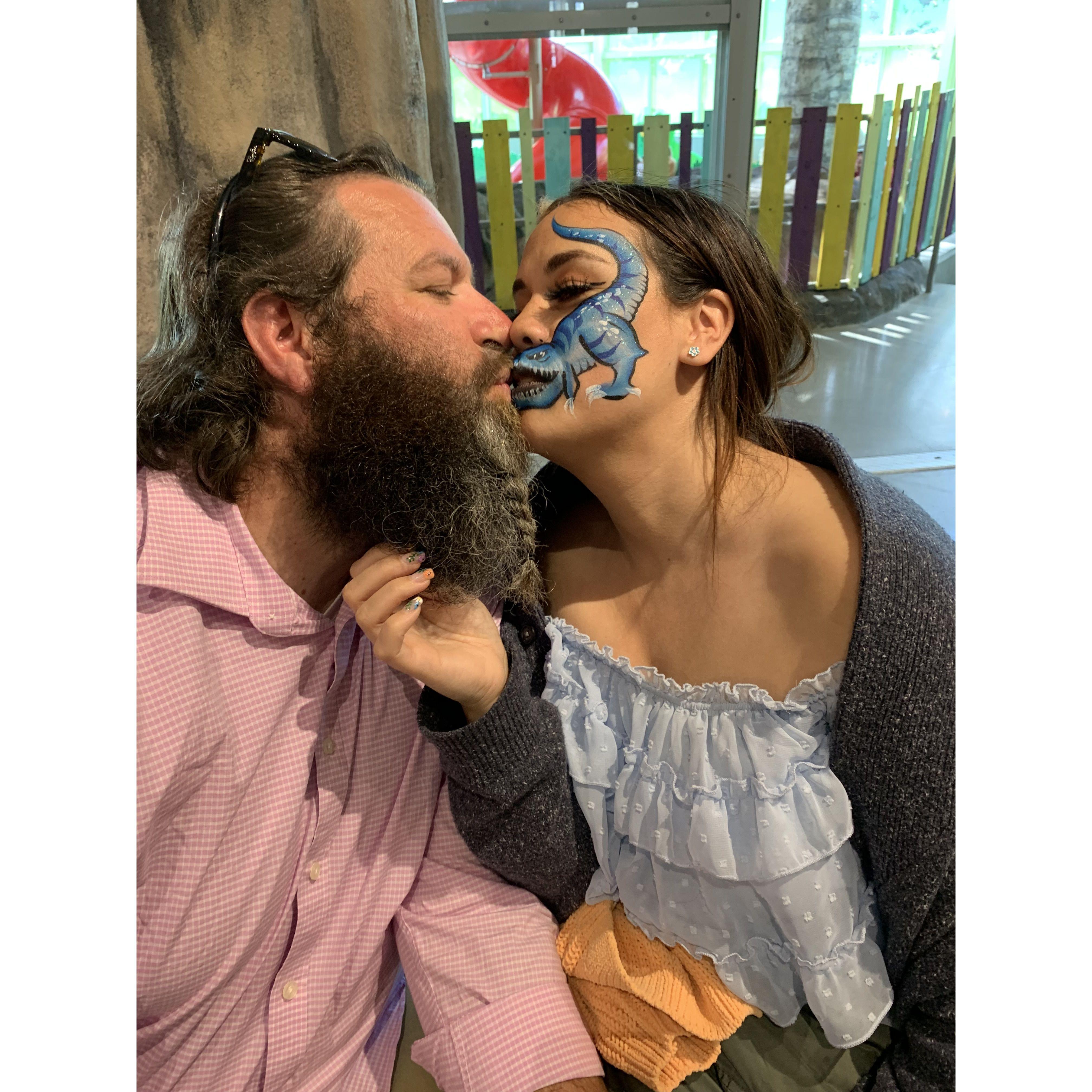 Zach Kissing a blue t-rex