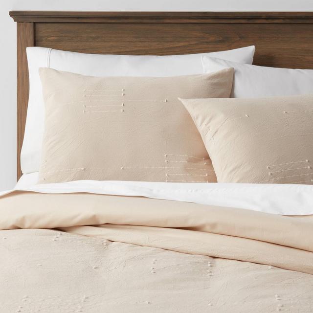 3pc Full/Queen Clipped Linework Duvet & Sham Set Khaki - Threshold™