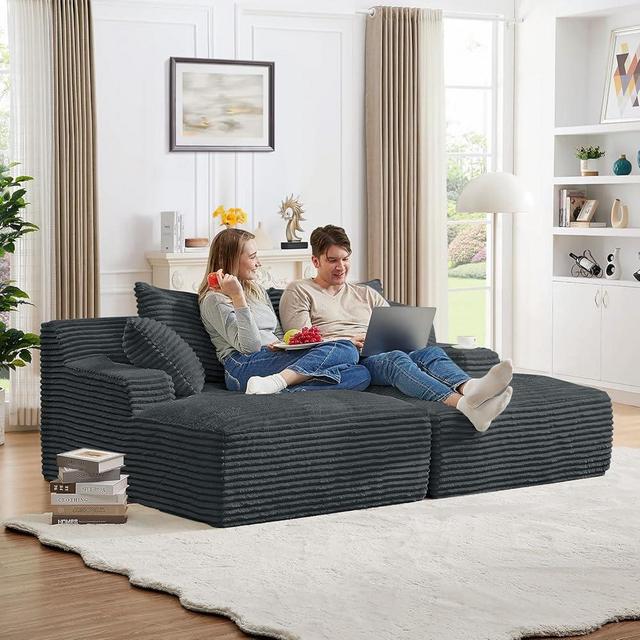 Oversized Cozy Chaise Lounge Chair Indoor,78.7"W Upholstered Corduroy Sofa,Comfy Fluffy Cloud Couch,Modern Deep Seat Sofa,Loveseat Sleeper Sofa Bed Chair for Livingroom,Bedroom,No Assembly(Grey)
