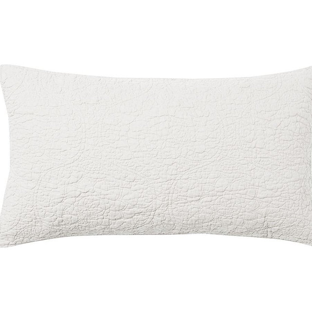 White Belgian Flax Linen Floral Stitch Sham, King