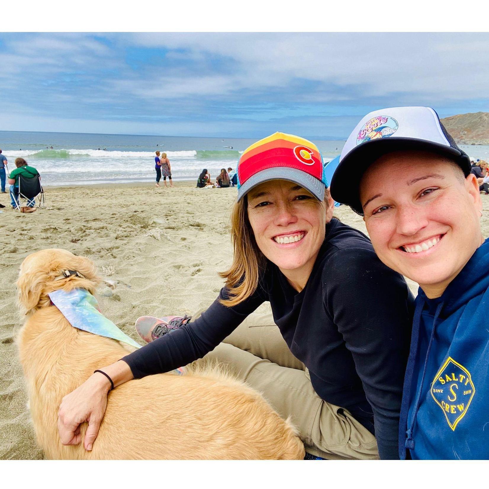 World Dog Surfing Competition in Pacifica, CA. Sadly, Chewy doesn't surf, but we all had a blast.