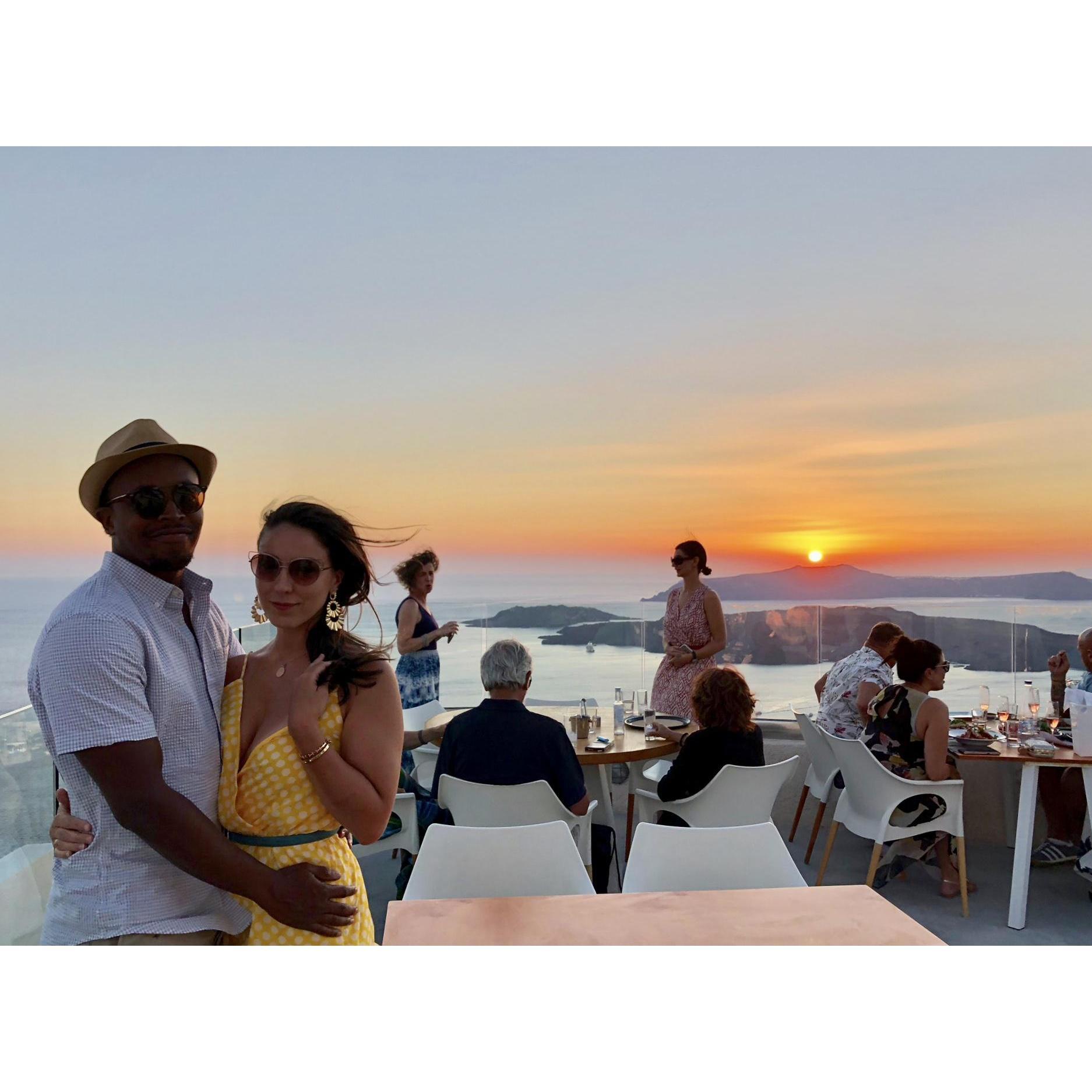 Watching the incredible sunset at a winery in Santorini