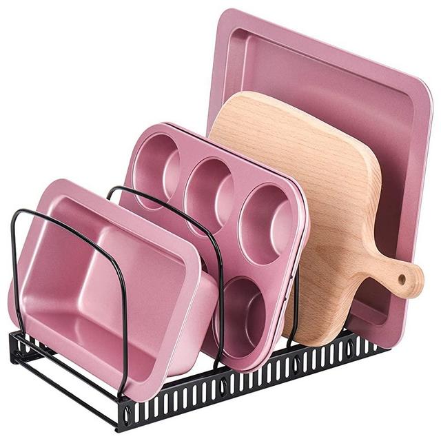 Toplife 10+ Bakeware Organizer Rack for Kitchen Bakeware, Cookware, Dinnerware, Cutting Boards, Plates, Pot and Pan Lids (Black)