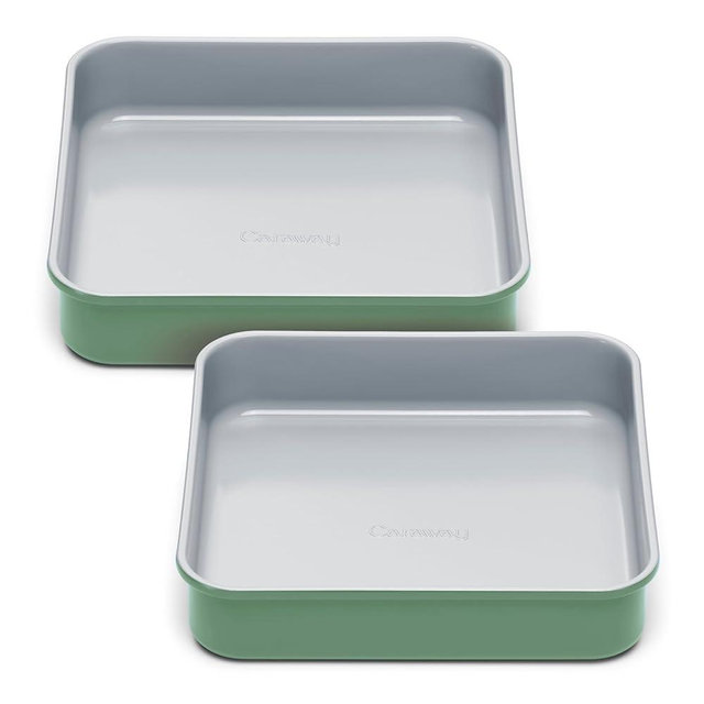 Caraway 9” Square Pan Duo - Non-Stick Ceramic Coating - Free From Forever Chemicals - Cake Pan Perfect for Brownies, Lemon Bars, & More - Sage