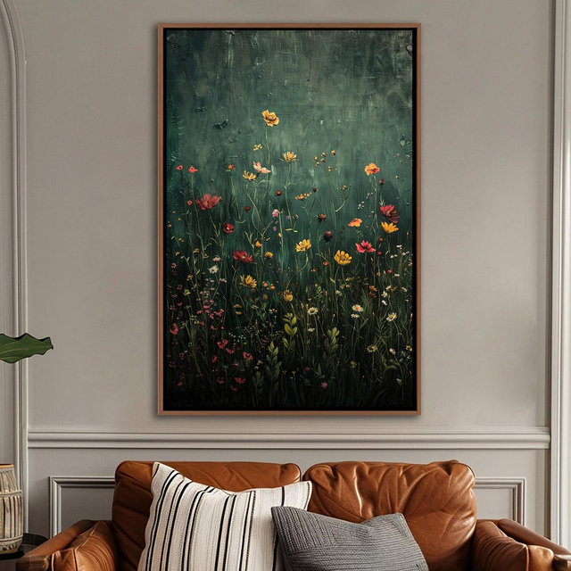 Wildflower Field Framed Wall Art, Vintage Botanical Landscape Sign, Floral Decor, Modern Farmhouse Canvas Art, Field Of Flowers Canvas Print