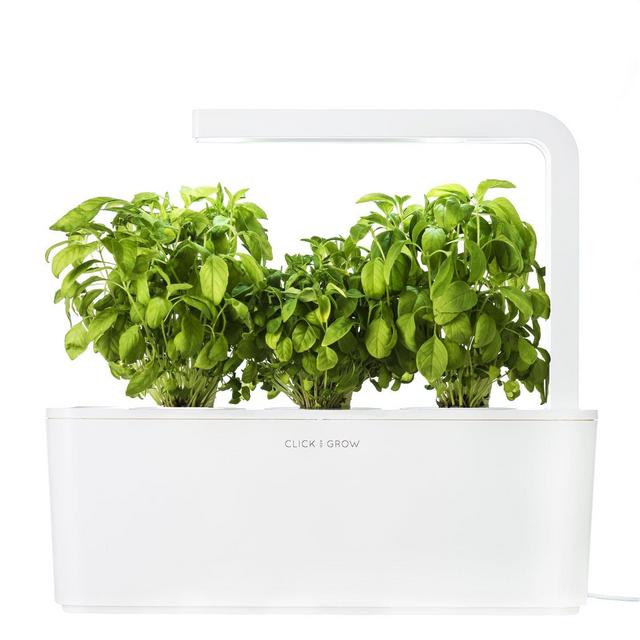Click & Grow Indoor Smart Fresh Herb Garden Kit With 3 Basil Cartridges & White Lid | Self Watering Planter & Patented Nano-Tech Medium For Plant Growth