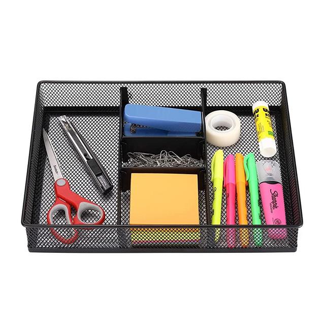 CAXXA Mesh 3 Slot Desk Drawer Organizer with Two Adjustable Dividers - Black