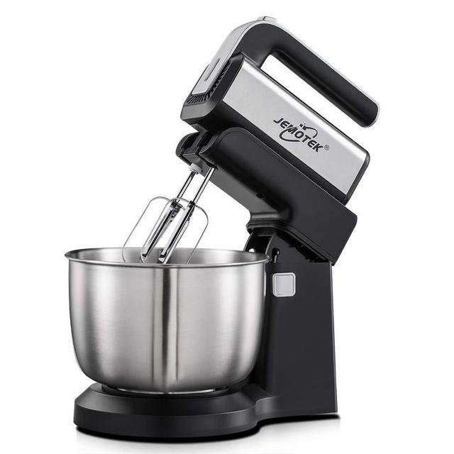 Stand Mixer, 5 Speeds Electric Mixer 2 in 1 Hand Mixer with 4 Quarts Stainless Steel Mixing Bowl, Beaters & Dough Hooks (Balck-Stand Mixer)