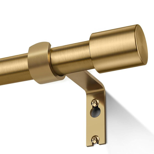 Brass Gold Curtain Rods for Windows 72 to 144, 1 Inch Decorative Antique Brass Curtain Rod Heavy Duty with Adjustable Length & Easy Installation