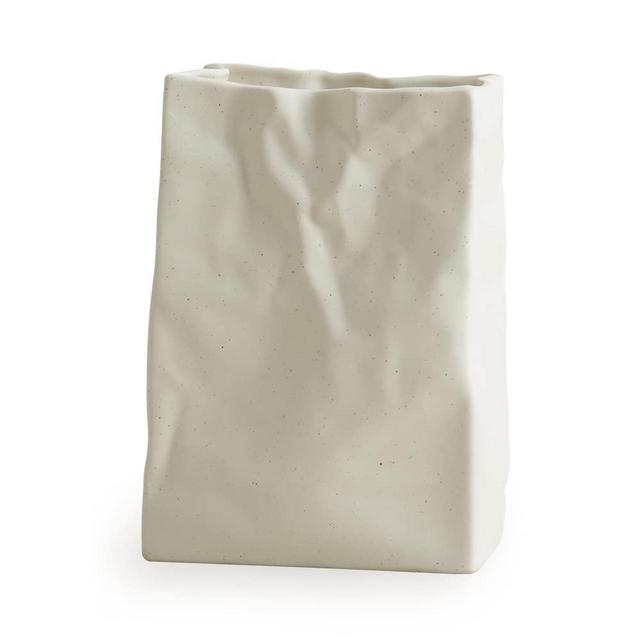 Crinkle Paper Bag Shape Ceramic Vase, Large Capacity for Flower Arrangement, Bookshelf Decorative