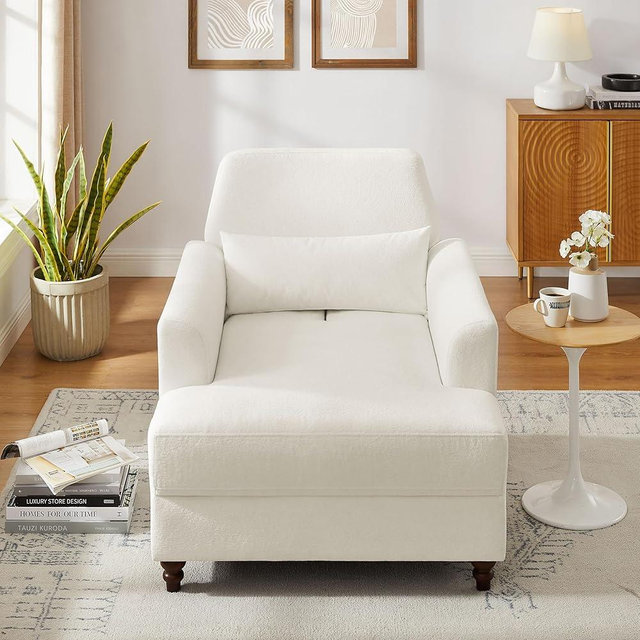 Chaise Lounge Chair Indoor with Adjustable Backrest, Upholstered Mid-Century Reading Chair, Oversized Accent Armchair for Living Room & Bedroom, Comfy Single Sofa Chair, Modern Living Room Chair
