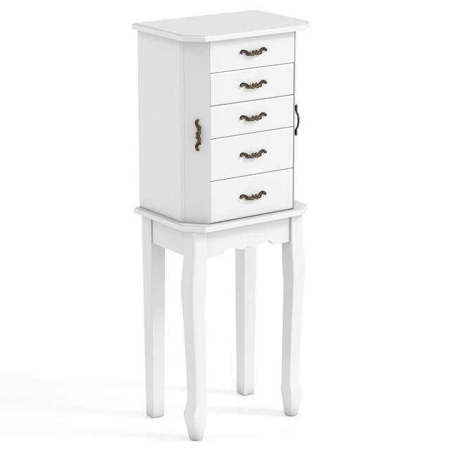Costway Jewelry Wood Cabinet Armoire Storage Box Chest St& Organizer Christmas Gift White