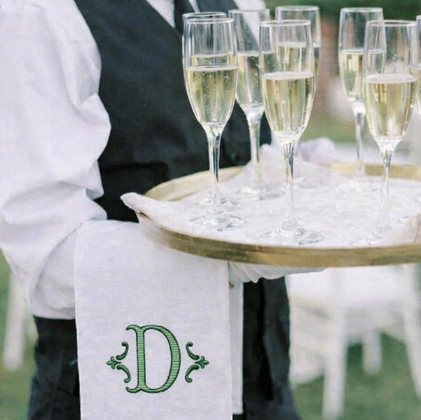 Custom Monogrammed Linen Server Towel: Hemstitch Bar Entertaining Cloth - Regular Font