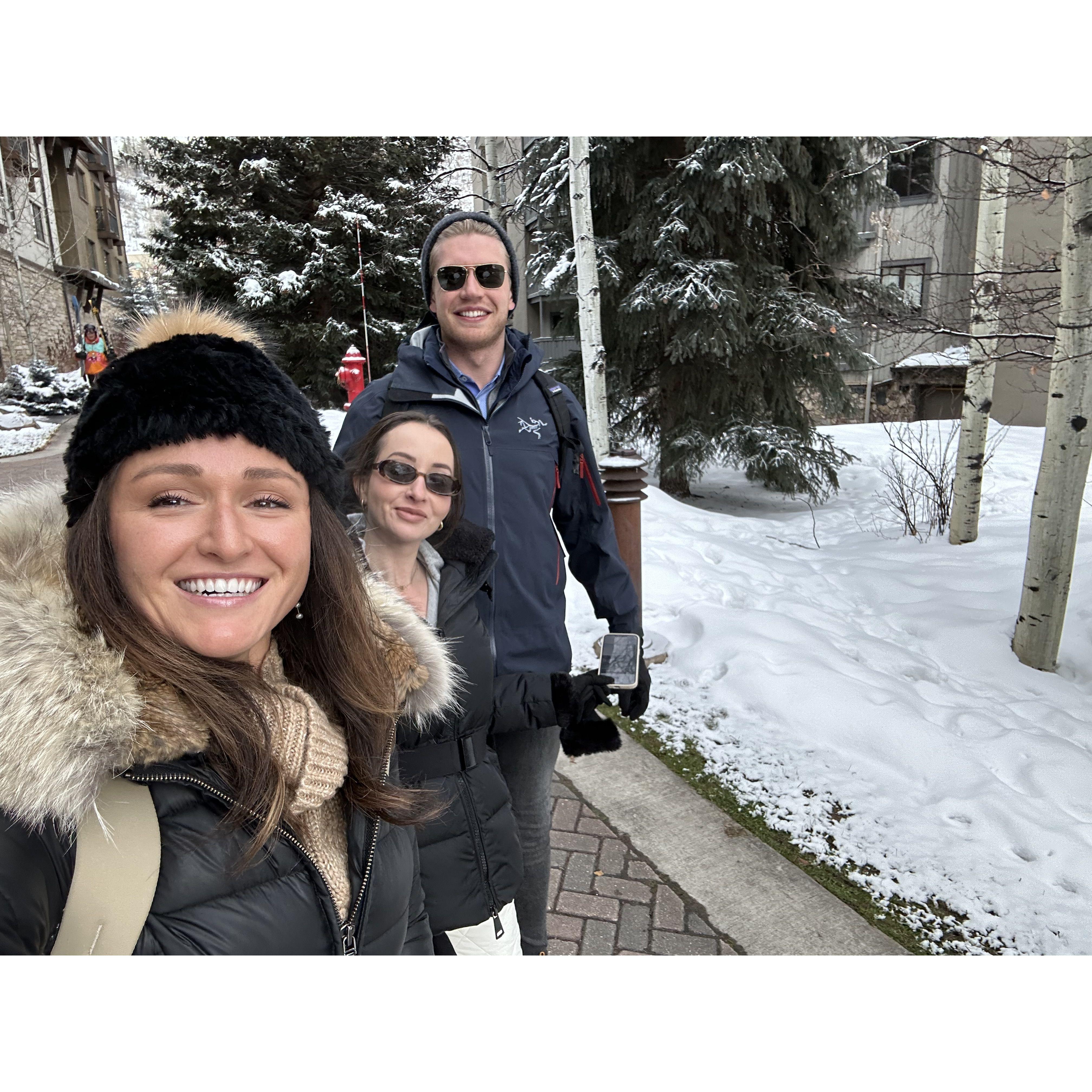 Our very first photo together—Haley Friedman in between us—in Vail!