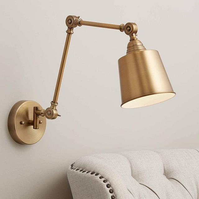 Mendes Modern Swing Arm Adjustable Wall Mounted Lamp Antique Brass Gold Metal Hardwired Down Light Fixture for Bedroom Bedside House Reading Living Room Home Hallway Dining - 360 Lighting