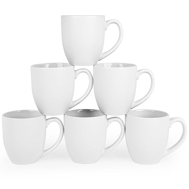 BYCNZB 16oz Coffee Mugs Set of 6, Large Ceramic Modern Coffee Mugs With Handle For Tea,Latte,Cappuccino,Cocoa. Dishwasher.Microwave Safe (Matte White)